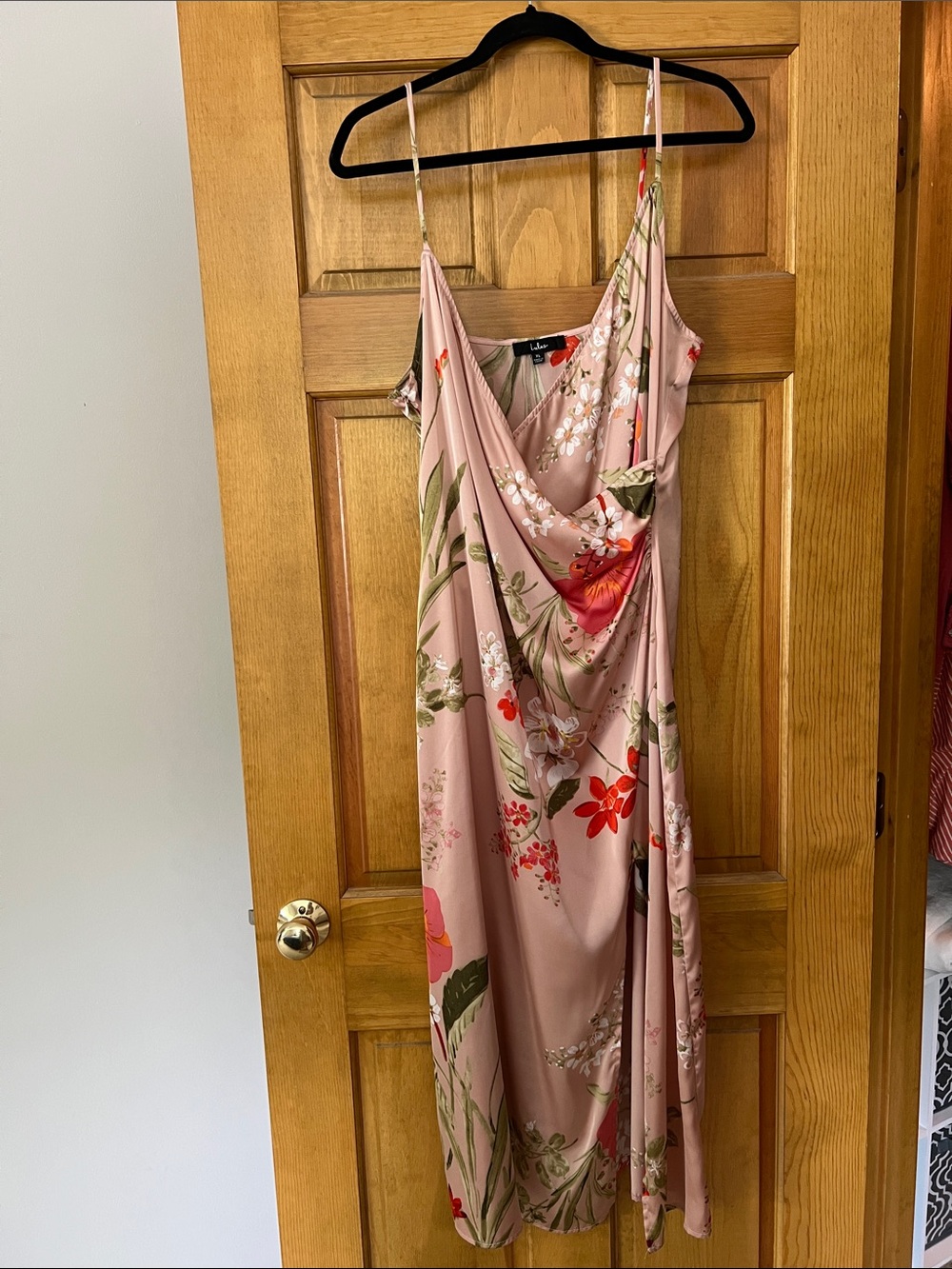 Lulu's Pink Floral Cowl Midi Dress